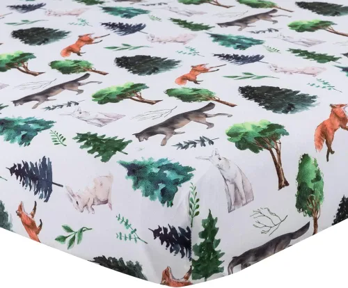 Miniatura 3 de Juego de 4 sábanas ajustadas para cuna con diseño de animales del bosque, neutras en madera, unisex, para bebés niños o niñas