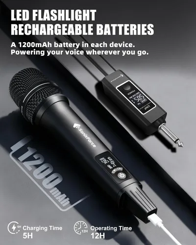 Miniatura 6 de Micrófonos inalámbricos, micrófono de karaoke profesional, sistema UHF de doble micrófono con rango de 260 pies, micrófono portátil de metal