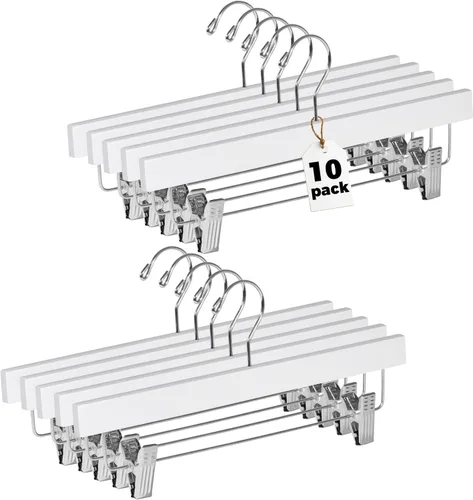 Miniatura 24 de Quality Hangers Perchas de madera para pantalones, paquete de 20 ganchos giratorios para ropa, falda de madera de loto, pantalones, pantalones
