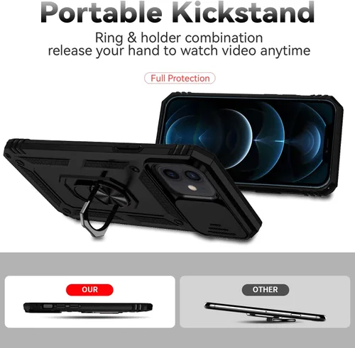 Miniatura 6 de Funda para iPhone 12 / iPhone 12 Pro con cubierta para lente de cámara, protector de pantalla HD, protección contra caídas de grado militar, soporte