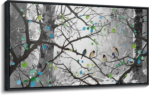 Miniatura 19 de YCPRIMER Gran Arte de Pared de Paisaje para Sala de Estar, Lienzo de Decoración de Pared con Flores, Arte de Decoración en Azul y Morado, Cuadro