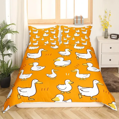 Miniatura 20 de Erosebridal Funda de edredón para niños y niñas, diseño de pato amarillo, diseño de patos de dibujos animados, juego de ropa de cama de animales
