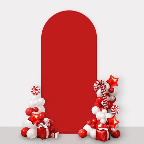 AIBIIN Telón de fondo de pared de arco rojo de 2.6 x 6 pies, cubierta de fondo redondo para Navidad, día de San Valentín, color sólido, cubierta de