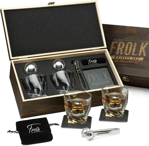 Juego de regalo de piedras de whisky para hombre, 2 bolas de whisky de acero inoxidable de tamaño King, 2 vasos de whisky XL, posavasos de piedra de