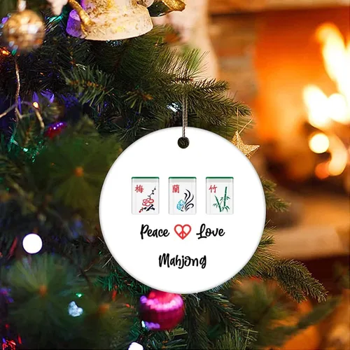 Miniatura 3 de Adornos de recuerdo de Navidad, adornos chinos de paz, amor, mahjong, adornos de cerámica, regalos de Mahjong, adornos colgantes para árbol