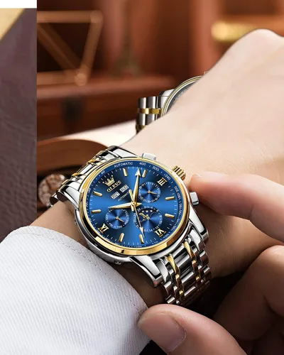 Miniatura 7 de OLEVS Relojes automáticos para hombre diseño de esqueleto Tourbillon cuerda automática reloj de pulsera de lujo fase lunar fecha impermeable