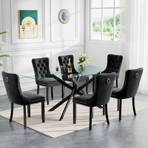 Miniatura 58 de HomVent Juego de mesa de comedor redonda de vidrio de 3 piezas, juego de mesa de comedor de vidrio templado para 2 mesas de cocina con 2 sillas