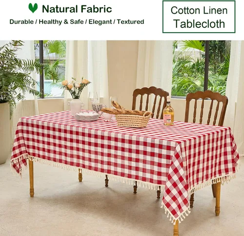 Miniatura 4 de Midsummer Breeze - Mantel rectangular de estilo rústico de algodón Gingham con cuadros de búfalo para Acción de Gracias, Navidad, cocina, comedor