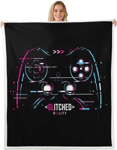 Erosebridal Manta de cama para niños con estampado de consola de videojuegos moderna, manta de felpa suave con botones de acción rosa y azul, manta