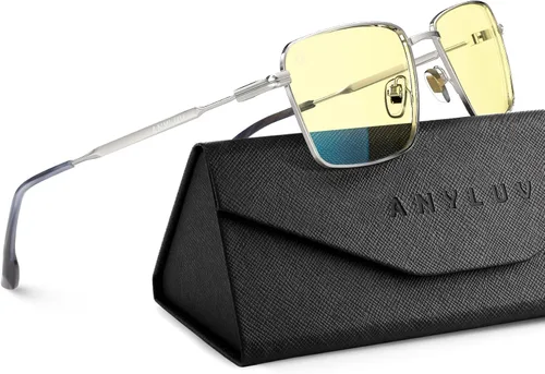 Miniatura 8 de ANYLUV Rectangle Blue Light Glasses, Classic Business Style Computer Glasses, Lightweight Metal Eyeglasses for Anti Eyestrain