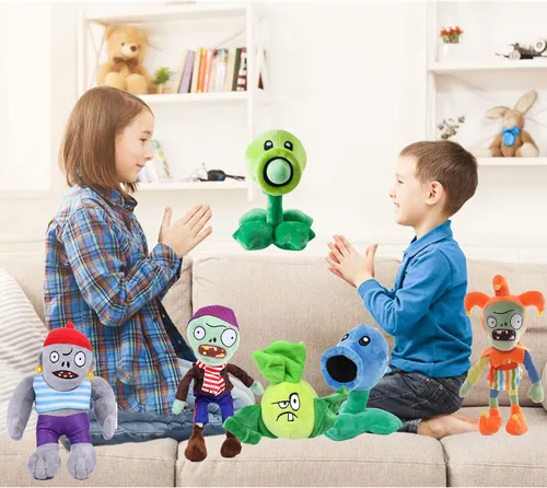 Miniatura 5 de Juego de 6 plantas y zombis de peluche de plantas y zombis, juguete Bonk Choy, 1 2 peluches suaves de peluche de muñeco pirata, muñeco de bufón