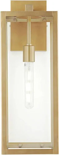 Miniatura 5 de John Timberland Titan - Juego de 2 lámparas de pared modernas para exteriores, marco rectangular dorado suave de 20 1/4 pulgadas, paneles de vidrio