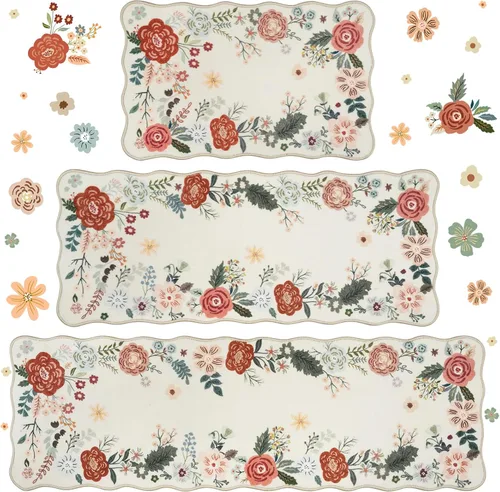 Homcomoda Alfombras florales de cocina para piso, 3 piezas, alfombra de cocina antideslizante de granja, alfombra de cocina lavable, antideslizante,