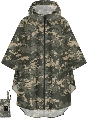 Miniatura 14 de PTEROMY Poncho de lluvia con capucha para adultos con bolsillo y cremallera, chubasquero impermeable ligero para hombres y mujeres