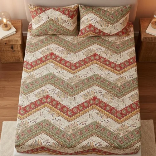 DaDalogy Bedding - Sábana bajera ajustable con diseño floral botánico con funda de almohada, patrón de filigrana de cachemira cheurón bohemio,