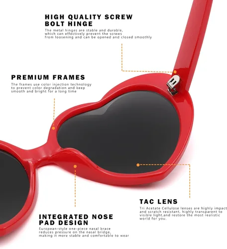 Miniatura 6 de NULOOQ Gafas de sol polarizadas en forma de corazón para mujer, estilo retro a la moda, marco grande, estilo encantador con protección UV 100%