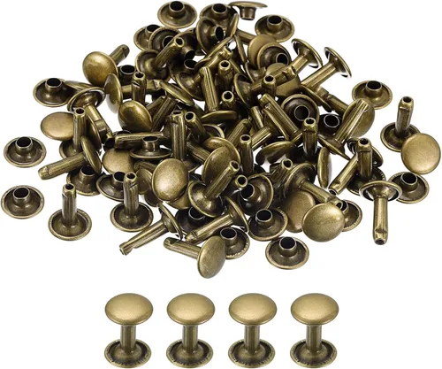 Miniatura 15 de uxcell 100 juegos de remaches de cuero, remaches de doble tapa de 0.354 pulgadas, remaches de metal de 0.472 pulgadas de altura, remaches para Tono