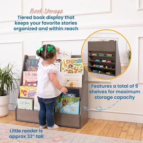 Miniatura 4 de ECR4Kids Streamline - Expositor de libros de una sola cara con almacenamiento, estantería para aula, color gris lavado