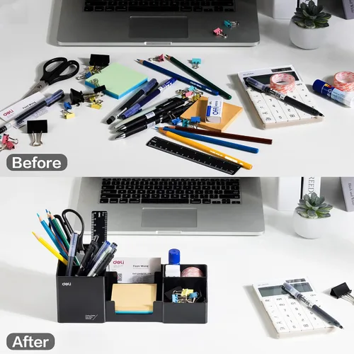 Miniatura 6 de deli Organizador de escritorio, organizador de escritorio de plástico con soporte para lápices y bandeja de notas adhesivas, suministros