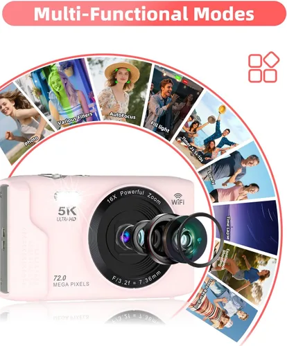 Miniatura 4 de Cámara digital 5K para fotografía, cámara de videoblogs WiFi de 72 megapíxeles con enfoque automático para videos de YouTube con zoom digital 16X