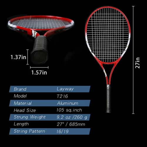 Miniatura 2 de Raquetas de tenis para 2 jugadores recreativas para principiantes, juego de raquetas adultas ligeras preencordadas de 27 pulgadas para mujeres