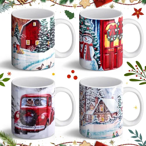 Miniatura 7 de Nitial Juego de 4 tazas de café navideñas de 12 onzas, regalo a granel para mujeres y hombres, decoración para cocina, oficina, hogar