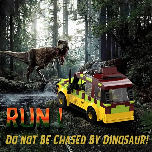 Miniatura 5 de Tenhorses Jurassic - Juego de construcción de autos de dinosaurio World Off-Road de película jurásica, juguetes de ladrillo (309 piezas), regalos