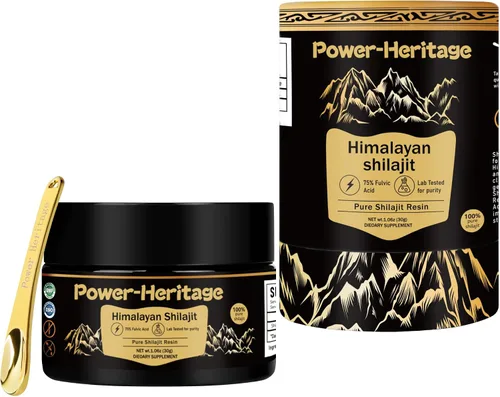 Power Heritage - Resina Shilajit para hombres y mujeres, 75 porciones para refuerzo de energía y apoyo inmunológico, más de 85 minerales traza, 75%