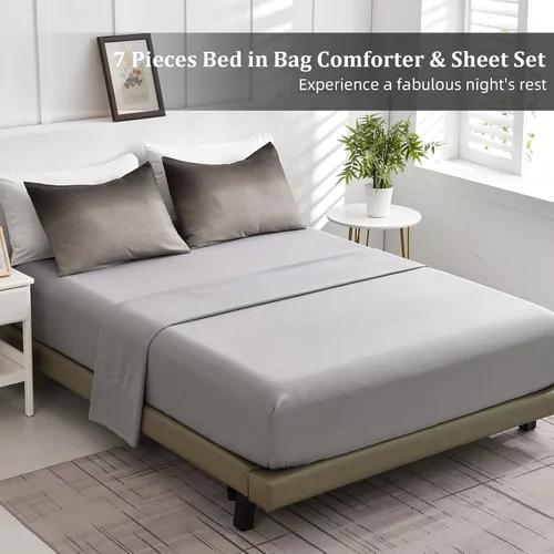 Miniatura 8 de Anibedding Juego de edredón gris de 7 piezas, tamaño King, degradado negro, gris y blanco, ropa de cama en una bolsa para cama King, juegos de ropa