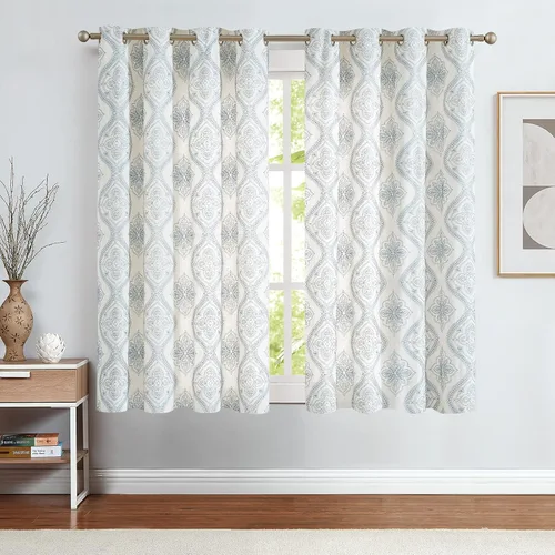 Miniatura 2 de Jinchan - Cortinas de lino bohemias para sala de estar, diseño bordado, cortinas para ventana, filtrado de luz, mezcla de lino, juego