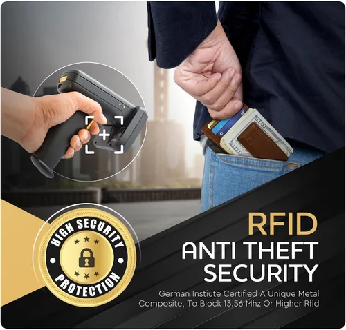 Miniatura 33 de Billetera de cuero con clip para dinero, bolsillo frontal delgado, bloqueo RFID con imán súper fuerte