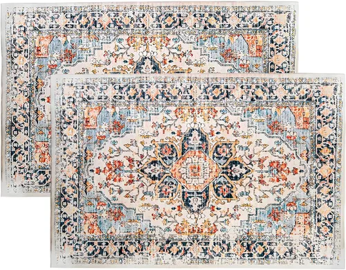 Miniatura 8 de 2 piezas de alfombrilla lavable para interiores de 24" x 36", antideslizante, alfombra de suelo retro, alfombra absorbente para entrada, alfombra