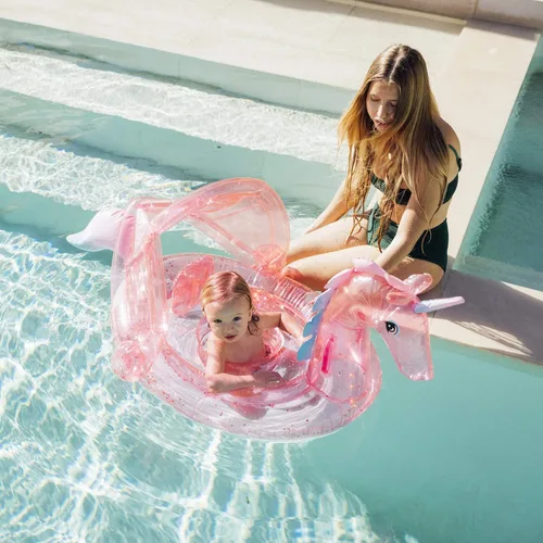 Miniatura 4 de FUNBABY by FUNBOY - Flotador inflable de lujo de un unicornio con purpurina para bebés y niños, perfecto para una fiesta de verano en la piscina