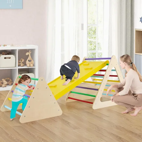 Miniatura 9 de HONEY JOY Juguetes de escalada de madera 5 en 1 para niños pequeños, escalador triangular con rampa para deslizarse o escalar, juego de arco