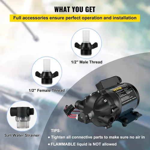 Miniatura 6 de VEVOR Bomba de Lavado, 12 V CC, 7 GPM 60 PSI, máx. 10 pies de elevación, bomba de agua autocebante, con válvula EPDM, colador universal de agua
