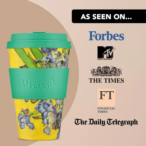 Miniatura 5 de Ecoffee Cup Taza de café reutilizable Van Gogh de 14 oz (13.5 fl oz) – Taza de viaje a base de plantas PLA con tapa de silicona, sin melamina y apta