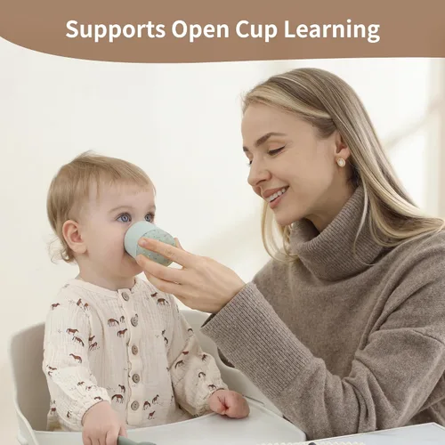 Miniatura 6 de Moonkie Vasos pequeños para bebés Taza abierta de silicona para bebés + taza para bebés Juego de tazas de entrenamiento para bebés de 4 meses
