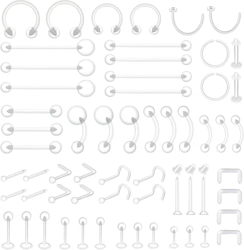 Miniatura 8 de Kit de 46 a 60 piezas de retenedores transparentes para nariz, tabique, ceja, labio, labio, lengua, vientre, pezón, tragus, cartílago, anillos