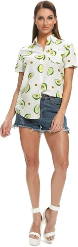 Miniatura 4 de Aeslech Camisa hawaiana ligera con estampado de girasol, limón y aguacate para mujer