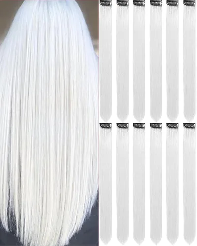 Miniatura 14 de 12 extensiones de cabello negro con clip, extensiones de cabello de color de 22 pulgadas, extensiones de cabello sintético largo y lacio para mujer