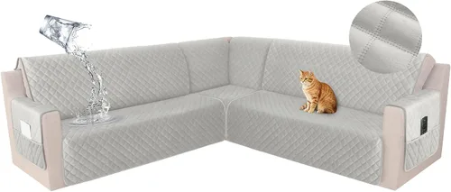 Miniatura 42 de HDCAXKJ Funda seccional de esquina impermeable para sofá de terciopelo en forma de L, fundas para sofá para mascotas, perros, suaves, resistentes