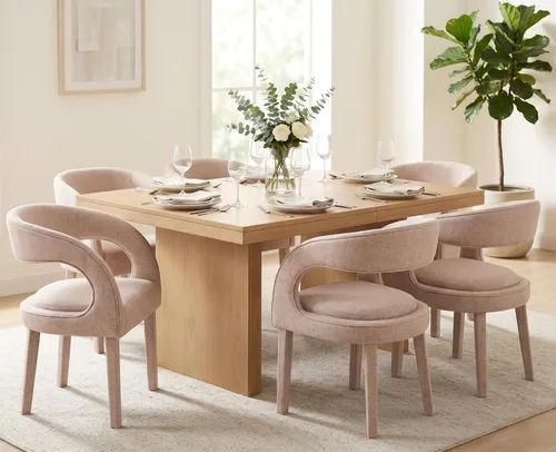 Miniatura 13 de Shunzhi Juego de 2 sillas de comedor modernas de barril, sillas tapizadas de lino para comedor con respaldo abierto, sillas de cocina, sillas