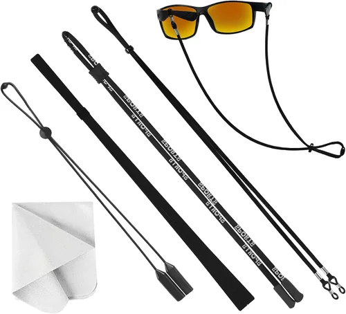 BILIONE Juego de 4 correas deportivas para lentes para hombres, cordón ajustable (cuero/silicona/elástico/cuerda de nailon), soportes alrededor del