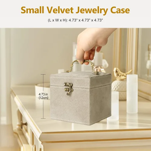 Miniatura 2 de INMORVEN Pequeño organizador de joyeros, estuche de terciopelo de 3 capas, organizador de joyas para mujeres y niñas, organizador de aretes, caja