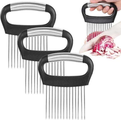 JAYVAR Soporte grande para cebollas para cortar, 3 piezas Cortador grande para tomates, picador de cebollas de acero inoxidable y cortador de