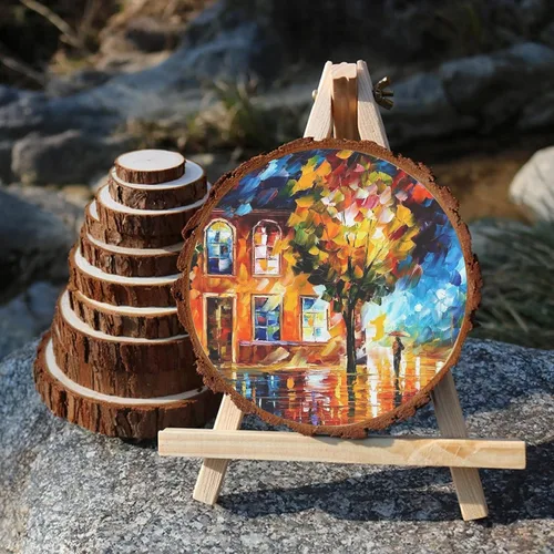 Miniatura 5 de JOIKIT 5 piezas de rebanadas de madera sin terminar de 8 a 9 pulgadas, rebanadas de madera rústica redonda natural para centros de mesa, círculos
