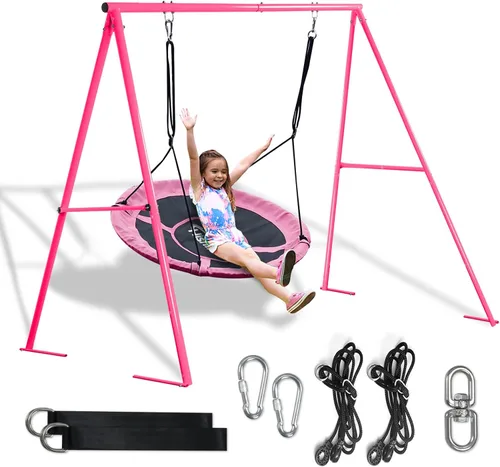 Juego de columpio de 440 libras, columpio de árbol de platillo de 43 pulgadas y soporte de columpio de 71 pulgadas de alto, resistente a todo tipo