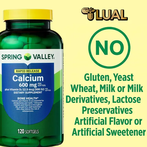 Miniatura 2 de Spring Valley Calcio 600 mg + vitamina D3, 120 cápsulas blandas, salud ósea, dientes fuertes y apoyo para la osteoporosis, cápsulas de liberación