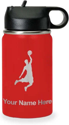Miniatura 14 de LaserGram Botella de agua personalizada, hombre haciendo slam dunk de baloncesto, de acero inoxidable, de doble pared con aislamiento al vacío