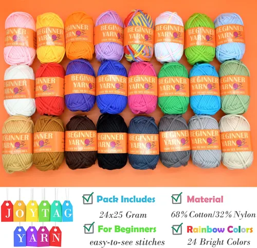 Miniatura 4 de Paquete de 24 hilos de ganchillo para principiantes, color azul, verde, rosa, morado, amarillo, arco iris, algodón fácil de ganchillo para tejer, 24